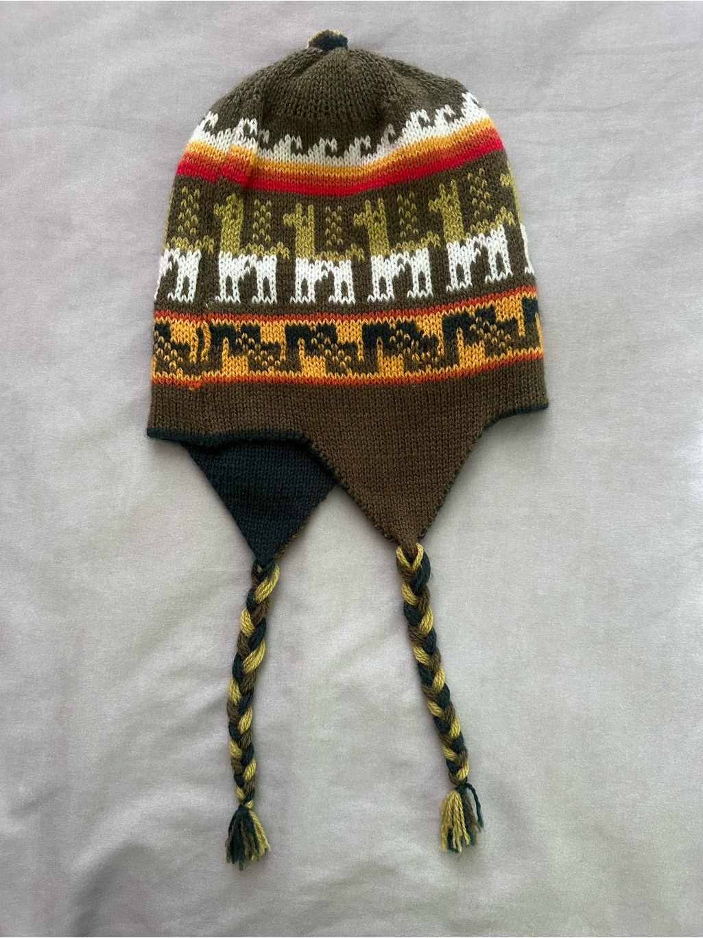 Green Llama Knit Earflap Hat From Peru